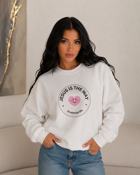 "JESUS IS THE WAY" SMILEY CREST CREWNECK