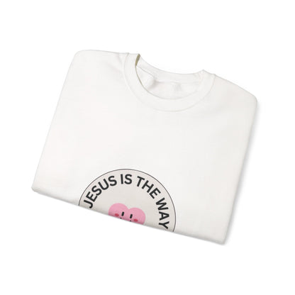 "JESUS IS THE WAY" SMILEY CREST CREWNECK