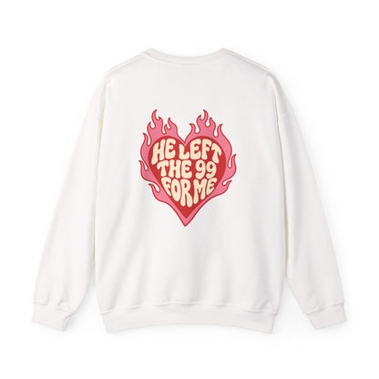 HE LEFT THE 99 FOR ME Christian Crewneck Sweatshirt | Luke 15:1–7 Faith Graphic Pullover