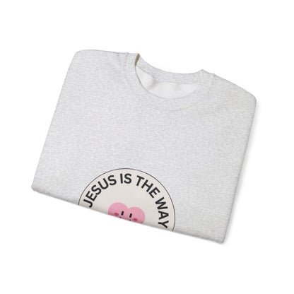 "JESUS IS THE WAY" SMILEY CREST CREWNECK
