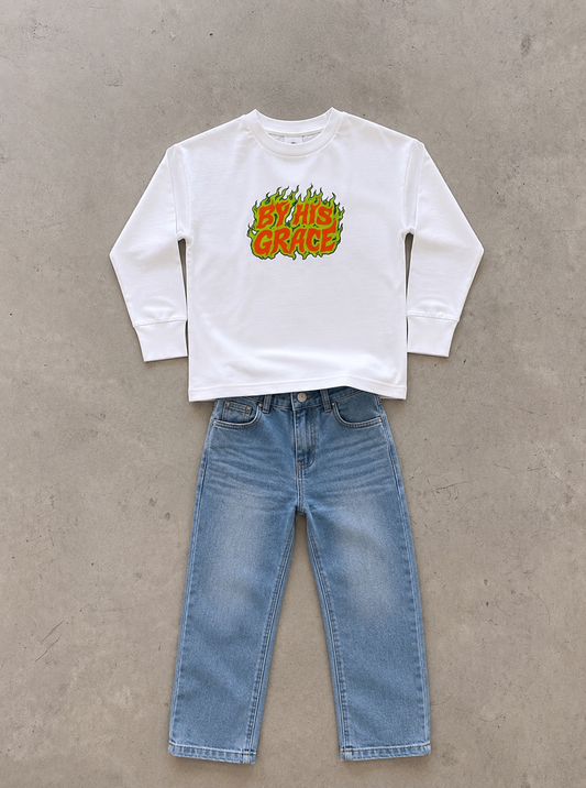 BY HIS GRACE Toddler Long Sleeve Christian T-Shirt | Kids Faith Graphic Tee