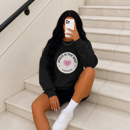 "JESUS IS THE WAY" SMILEY CREST CREWNECK