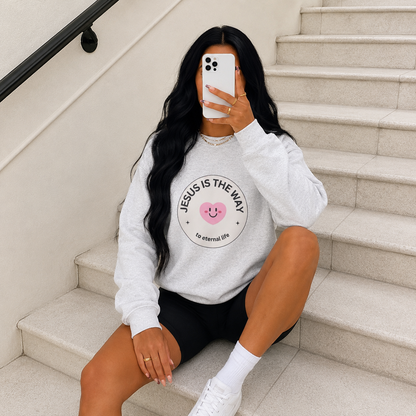 "JESUS IS THE WAY" SMILEY CREST CREWNECK