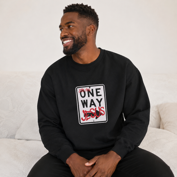 ONE WAY JESUS Christian Crewneck Sweatshirt | John 14:6 Faith Graphic Pullover