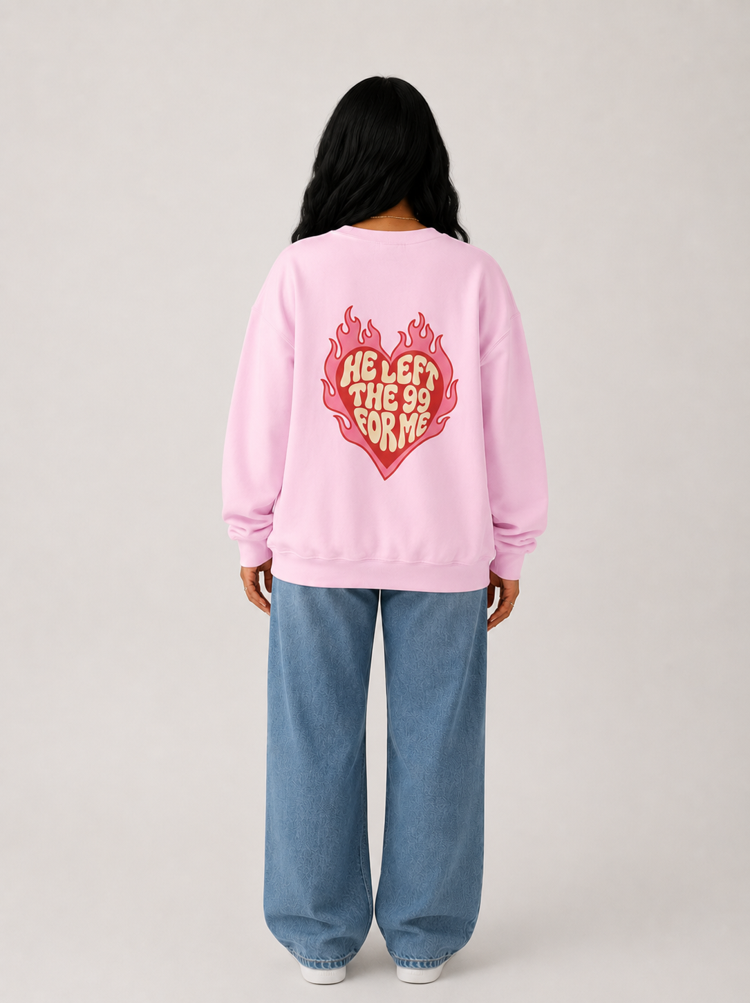 HE LEFT THE 99 FOR ME Christian Crewneck Sweatshirt | Luke 15:1–7 Faith Graphic Pullover