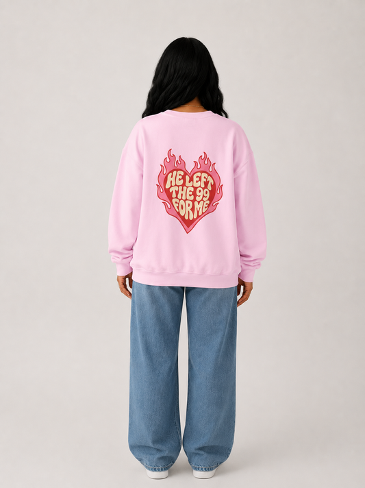 HE LEFT THE 99 FOR ME Christian Crewneck Sweatshirt | Luke 15:1–7 Faith Graphic Pullover
