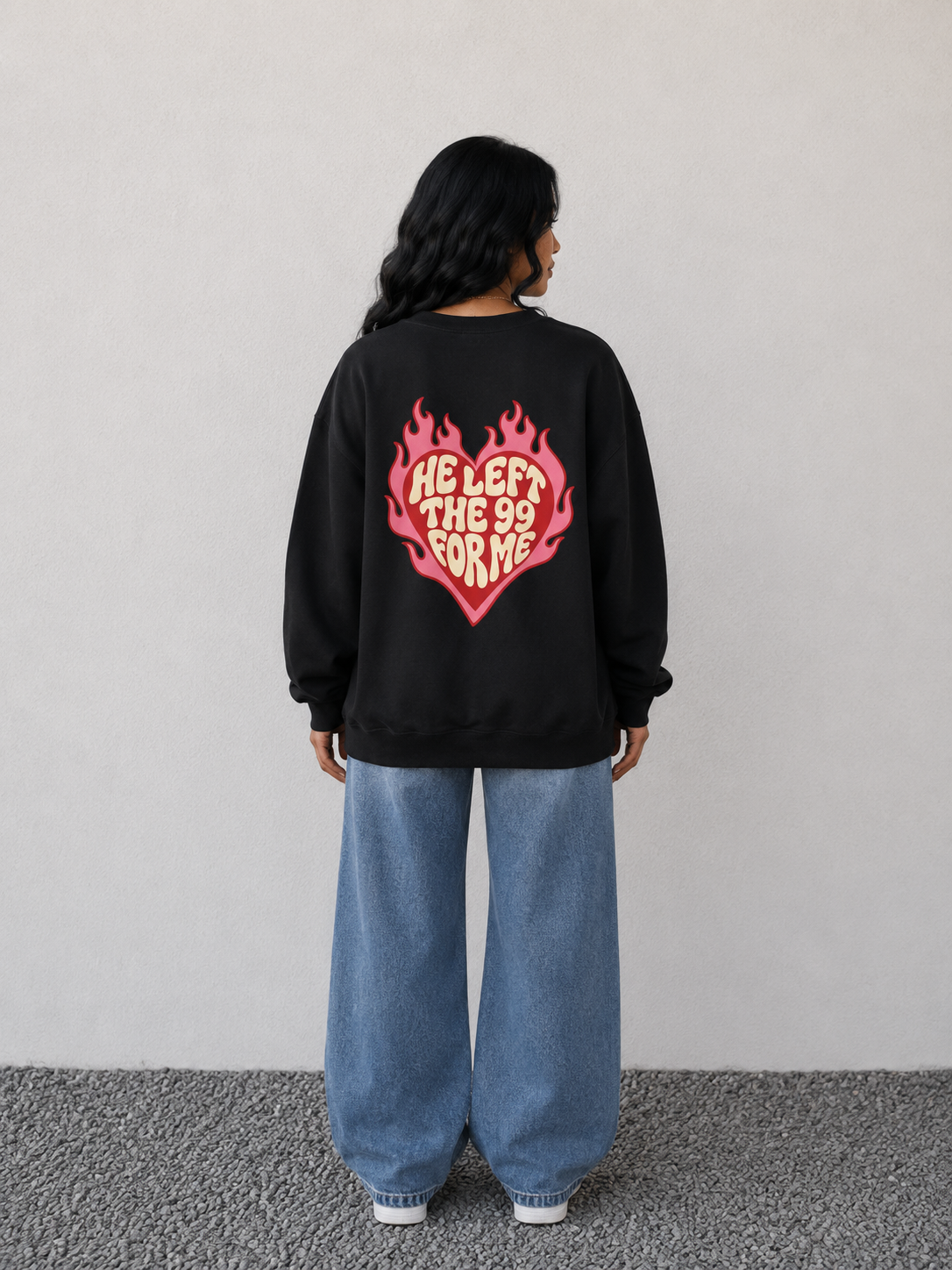 HE LEFT THE 99 FOR ME Christian Crewneck Sweatshirt | Luke 15:1–7 Faith Graphic Pullover
