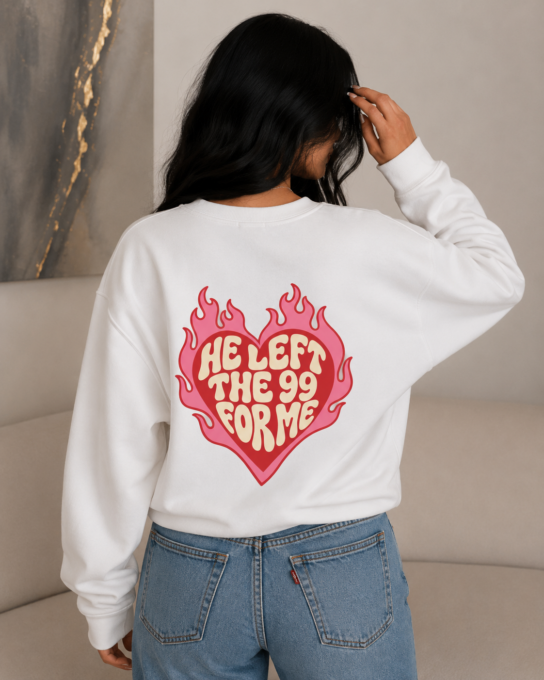HE LEFT THE 99 FOR ME Christian Crewneck Sweatshirt | Luke 15:1–7 Faith Graphic Pullover