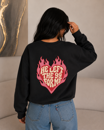 HE LEFT THE 99 FOR ME Christian Crewneck Sweatshirt | Luke 15:1–7 Faith Graphic Pullover