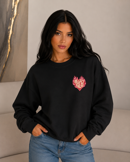 HE LEFT THE 99 FOR ME Christian Crewneck Sweatshirt | Luke 15:1–7 Faith Graphic Pullover