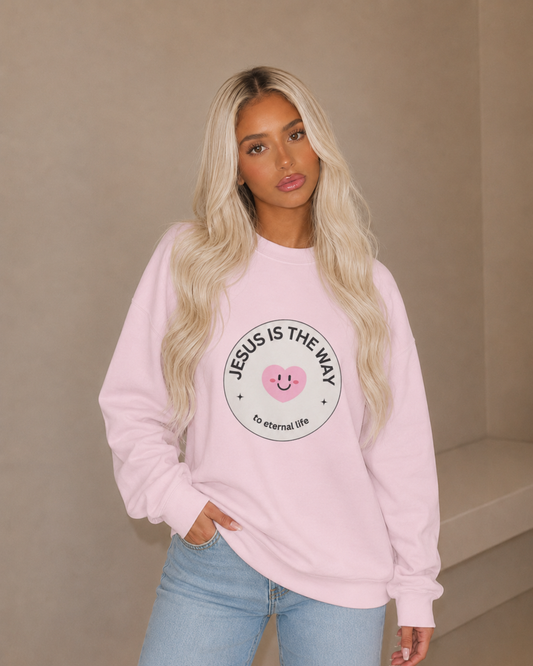 "JESUS IS THE WAY" SMILEY CREST CREWNECK