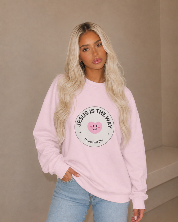 "JESUS IS THE WAY" SMILEY CREST CREWNECK