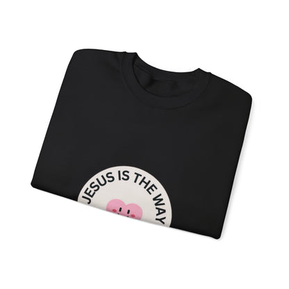 "JESUS IS THE WAY" SMILEY CREST CREWNECK