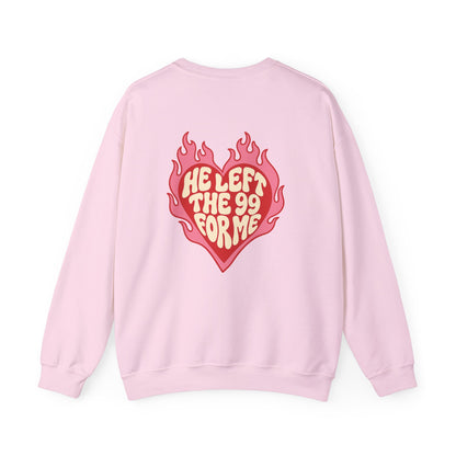 HE LEFT THE 99 FOR ME Christian Crewneck Sweatshirt | Luke 15:1–7 Faith Graphic Pullover